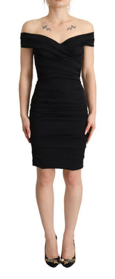 Dolce & Gabbana Bodycon Black Silk Off Shoulder Sheath Bodycon Dress -   -  Dolce & Gabbana.